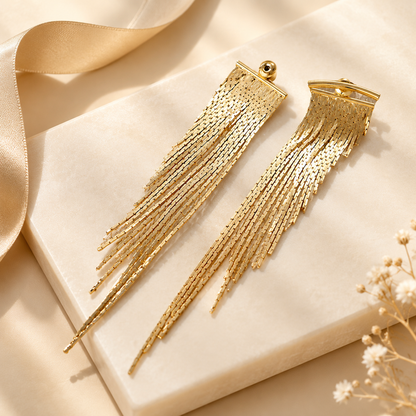 📢📢50% OFF !! ⏰Gold Long Tassel Dangle Earrings Statement Irregular Beveled Drop Earrings for Women 1 Pair