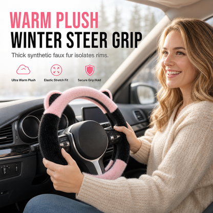 📢📢40%  OFF !! ⏰Cute Cat Ears Fluffy Plush Car Steering Wheel Cover Warm Winter Soft Furry Steering Wheel Protector Non Slip Universal Fit